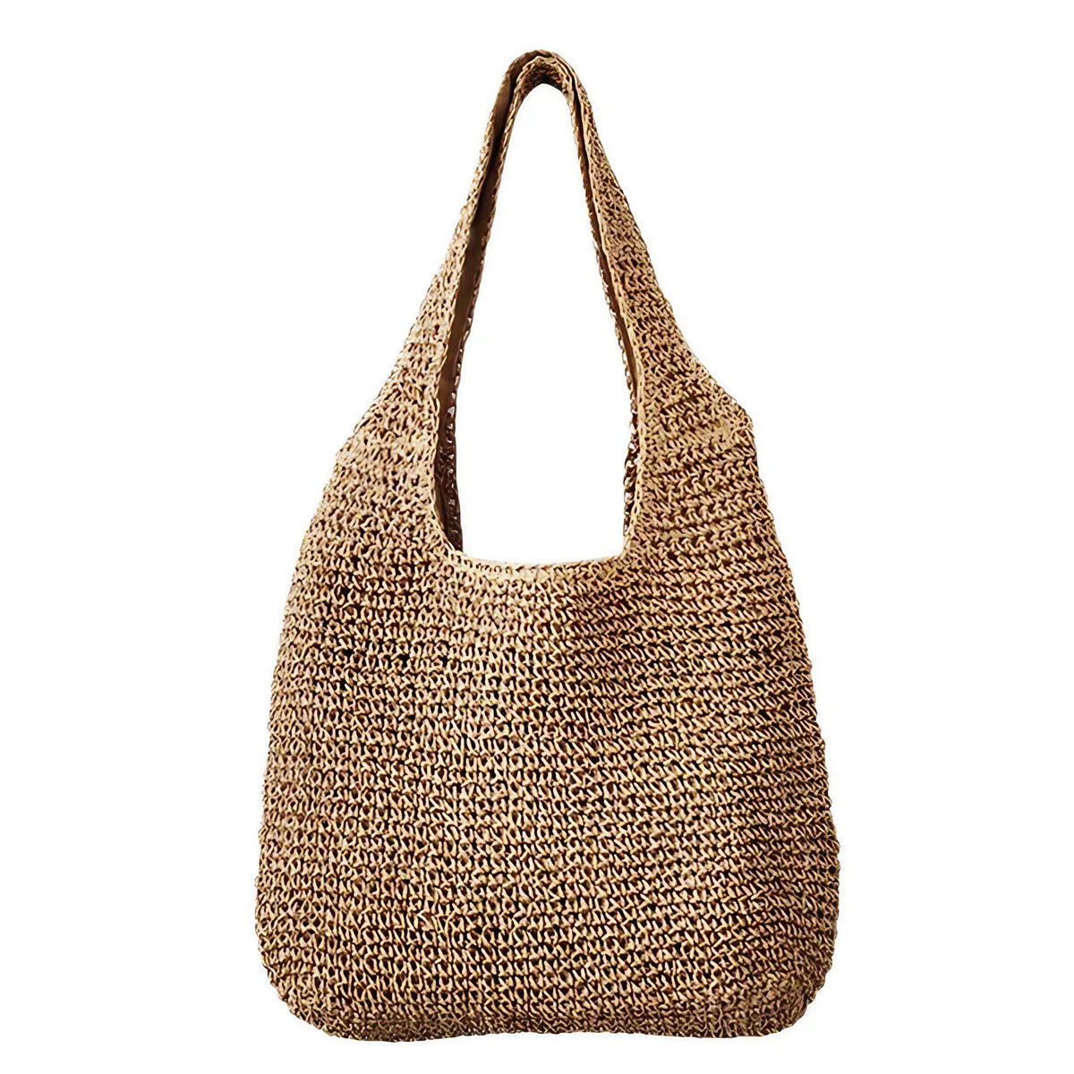 Sac de plage femme en paille tressée, 38 x 37 cm, marron