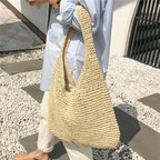 Sac de plage femme en paille tressée, 38 x 37 cm