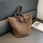 Sac de plage en paille tissée, zippé et pliable, trois coloris