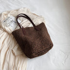 Sac de plage en paille tissée, zippé et pliable, trois coloris
