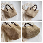 Sac de plage en paille tissée, zippé et pliable, trois coloris