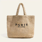 Sac de plage femme en paille tressée, deux anses, 38 x 31 cm