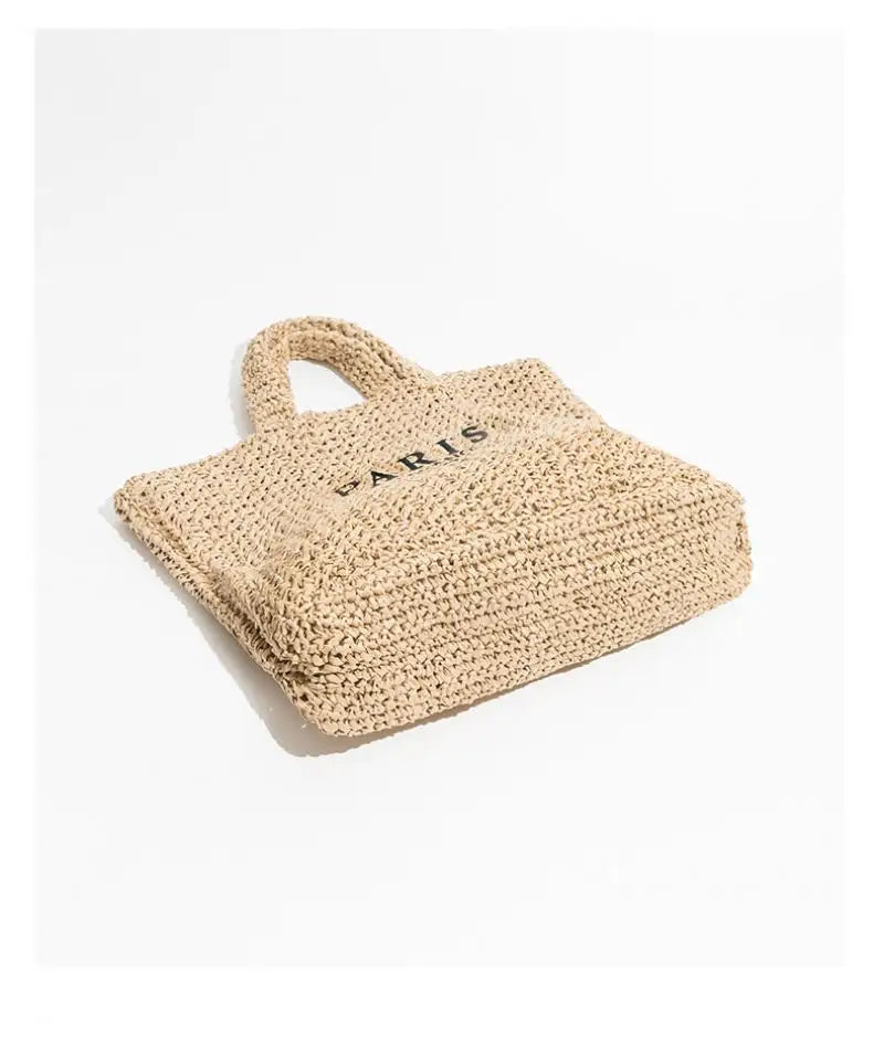 Sac de plage femme en paille tressée, deux anses, 38 x 31 cm