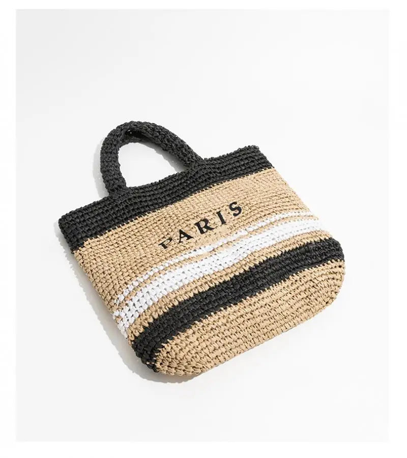 Sac de plage femme en paille tressée, deux anses, 38 x 31 cm
