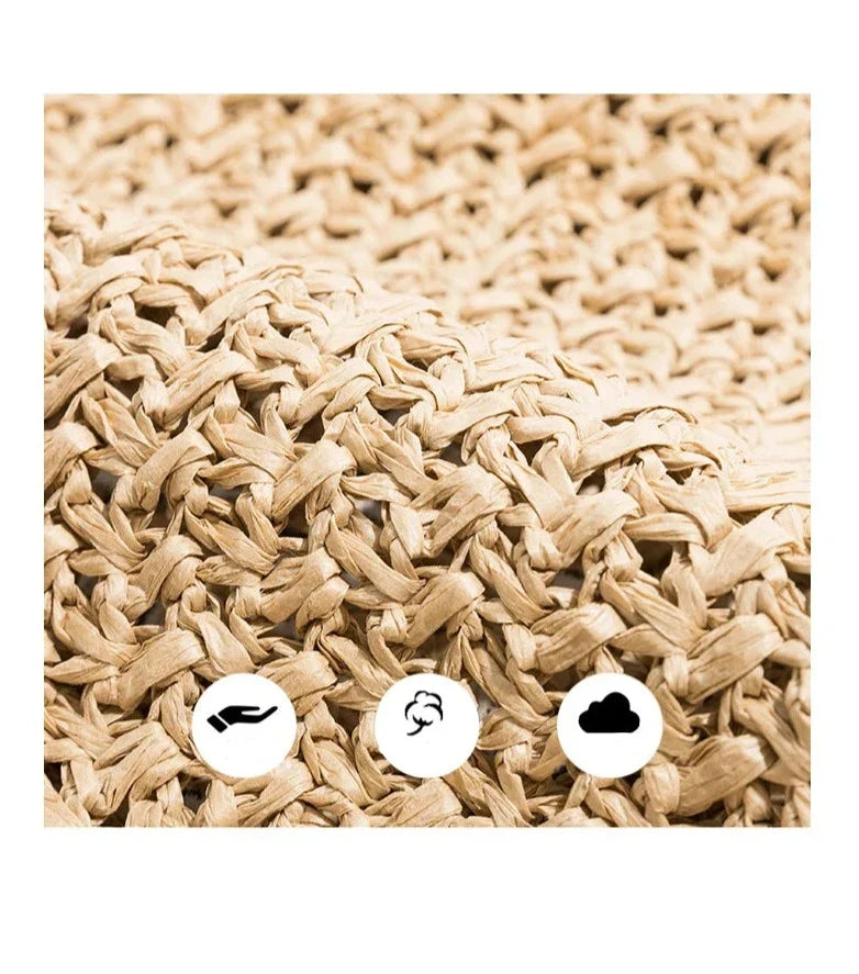 Sac de plage femme en paille tressée, deux anses, 38 x 31 cm