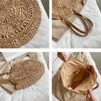 Sac de plage en paille femme, anses en similicuir, doublé