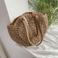 Sac de plage en paille femme, anses en similicuir, doublé