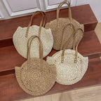 Sac de plage en paille femme, anses en similicuir, doublé