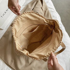 Sac de plage en paille femme, anses en similicuir, doublé