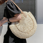 Sac de plage en paille femme, anses en similicuir, doublé