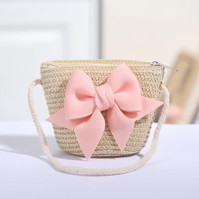 Petit sac de plage fillette en paille tressée, 2 à 6 ans, beige