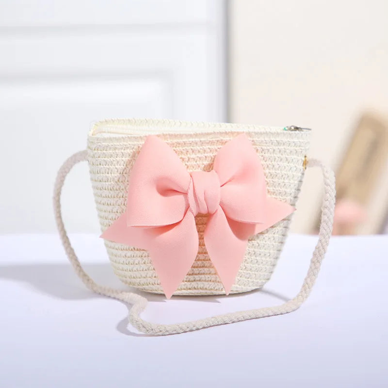 Petit sac de plage fillette en paille tressée, 2 à 6 ans, blanc