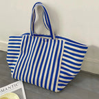 Sac cabas de plage familial en toile rayée, trois coloris, bleu