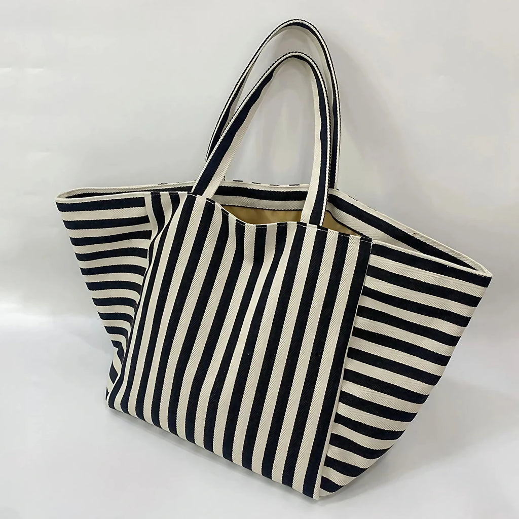 Sac cabas de plage familial en toile rayée, trois coloris, noir