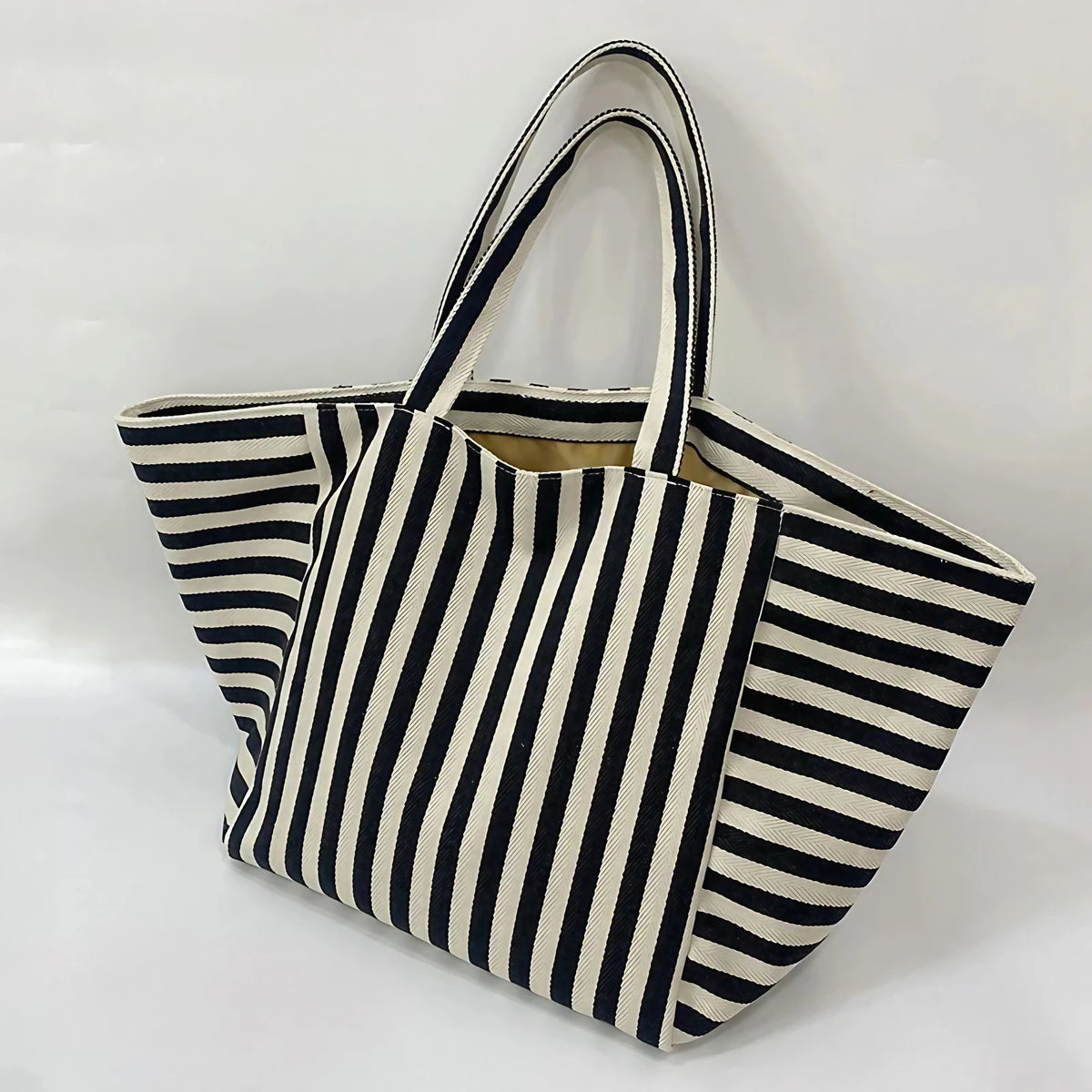 Sac cabas de plage familial en toile rayée, trois coloris, noir
