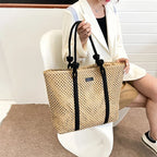Sac de plage femme en paille zippé, anses en corde, beige ou marron