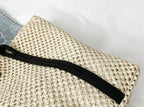 Sac de plage femme en paille zippé, anses en corde, beige ou marron