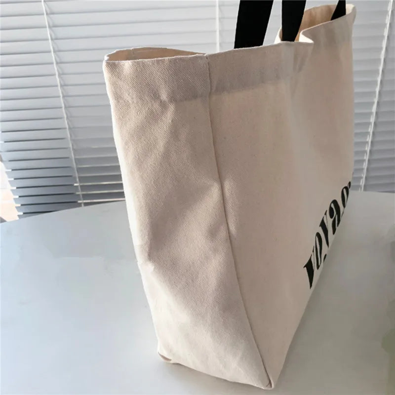 Grand sac de plage femme en toile épaisse, inscription voyage