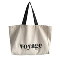 Grand sac de plage femme en toile épaisse, inscription voyage, beige