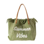 Sac de plage femme en toile à franges, pliable, 47 x 34 cm, vert