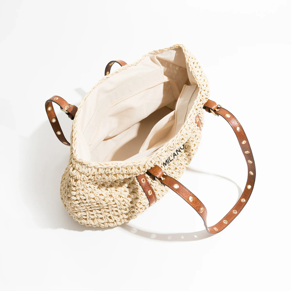 Sac de plage femme en raphia tressé, anses en similicuir