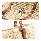 Sac de plage femme en raphia tressé, anses en similicuir