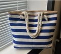 Sac de plage en toile à rayures marinières, zippé, bleu