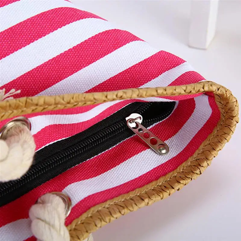 Sac de plage en toile à rayures marinières, zippé
