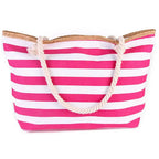 Sac de plage en toile à rayures marinières, zippé, rose