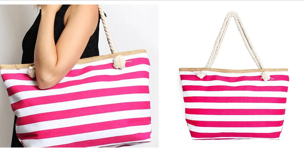Sac de plage en toile à rayures marinières, zippé