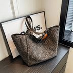 Grand sac de plage en toile, léopard ou uni, pliable, léopard gris foncé