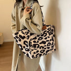 Grand sac de plage en toile, léopard ou uni, pliable