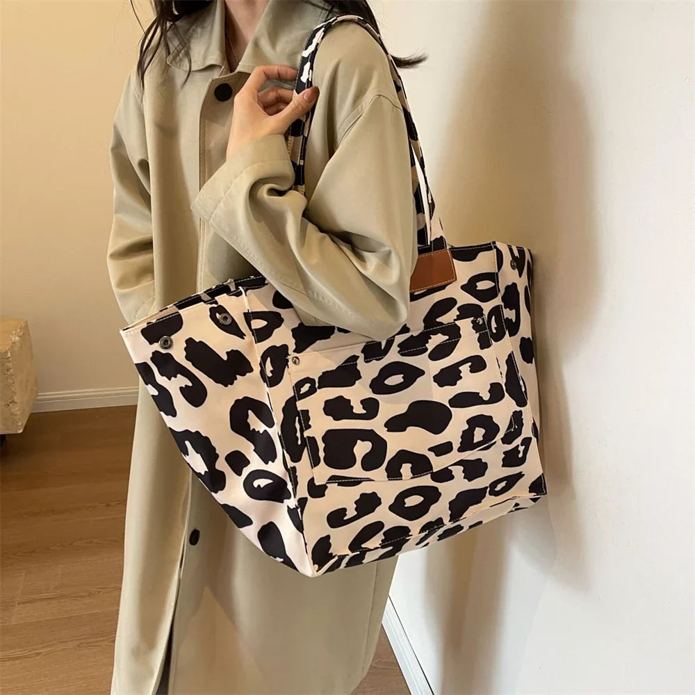 Grand sac de plage en toile, léopard ou uni, pliable