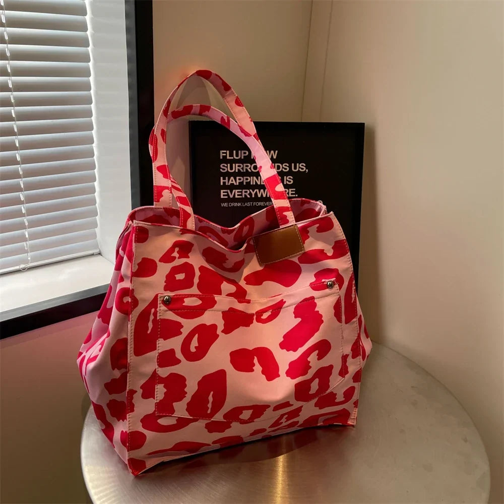 Grand sac de plage en toile, léopard ou uni, pliable