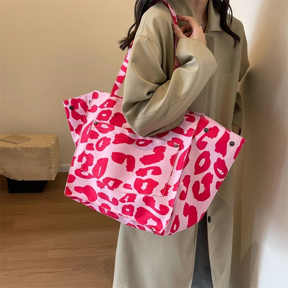 Grand sac de plage en toile, léopard ou uni, pliable