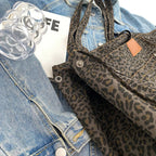 Grand sac de plage en toile, léopard ou uni, pliable