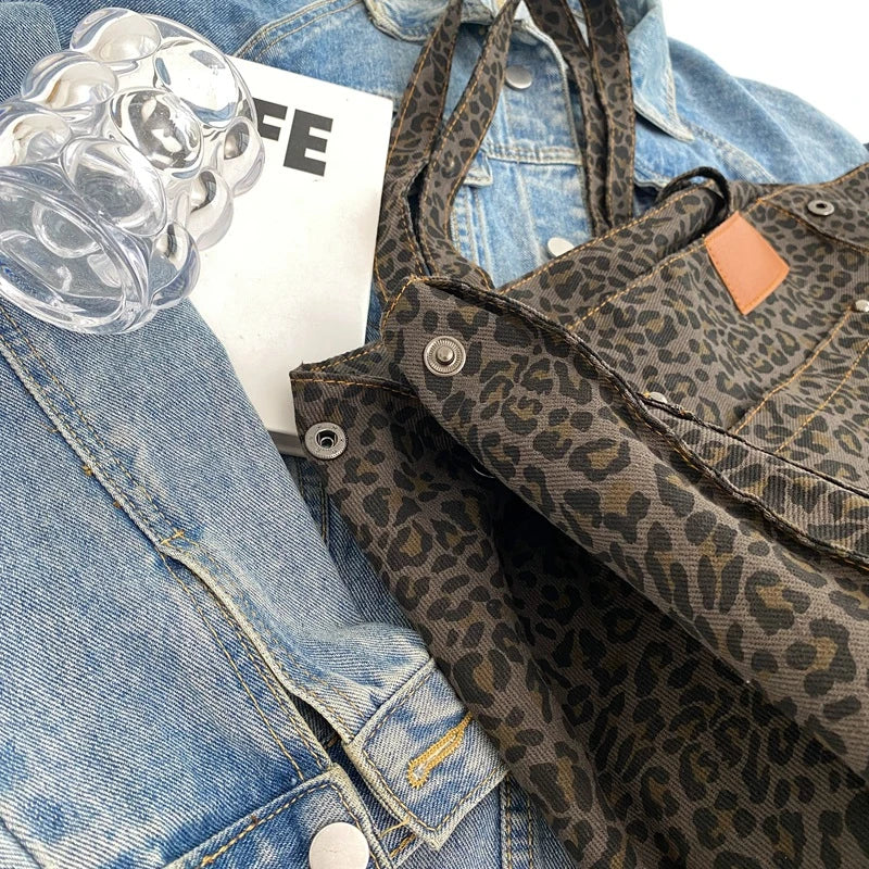 Grand sac de plage en toile, léopard ou uni, pliable