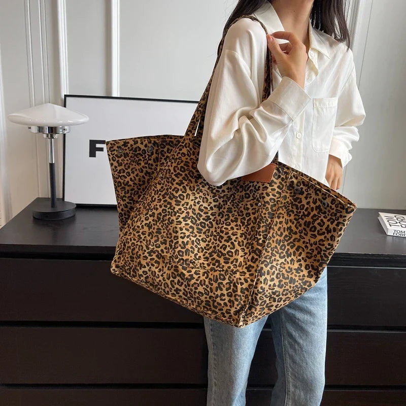 Grand sac de plage en toile, léopard ou uni, pliable