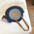Sac rond en paille femme, fermeture éclair, motif œil grec, bleu
