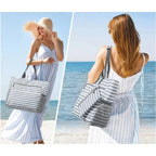 Sac de plage femme étanche en polyester rayé, avec pochette