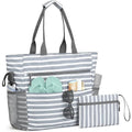 Sac de plage femme étanche en polyester rayé, avec pochette, gris