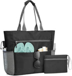 Sac de plage femme étanche en polyester rayé, avec pochette, noir