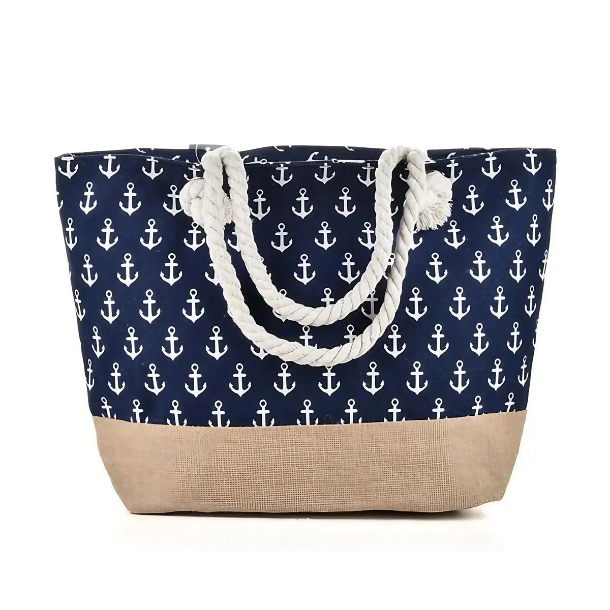 Sac de plage en toile rayée à anses en corde, onze coloris, bleu à motifs encre