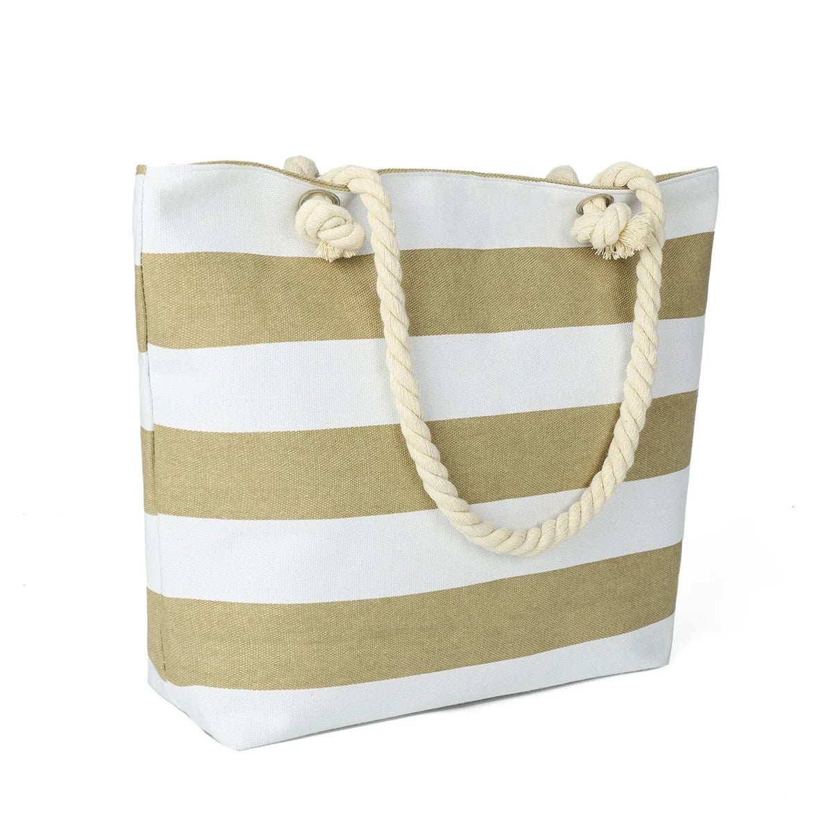 Sac de plage en toile rayée à anses en corde, onze coloris, vert clair