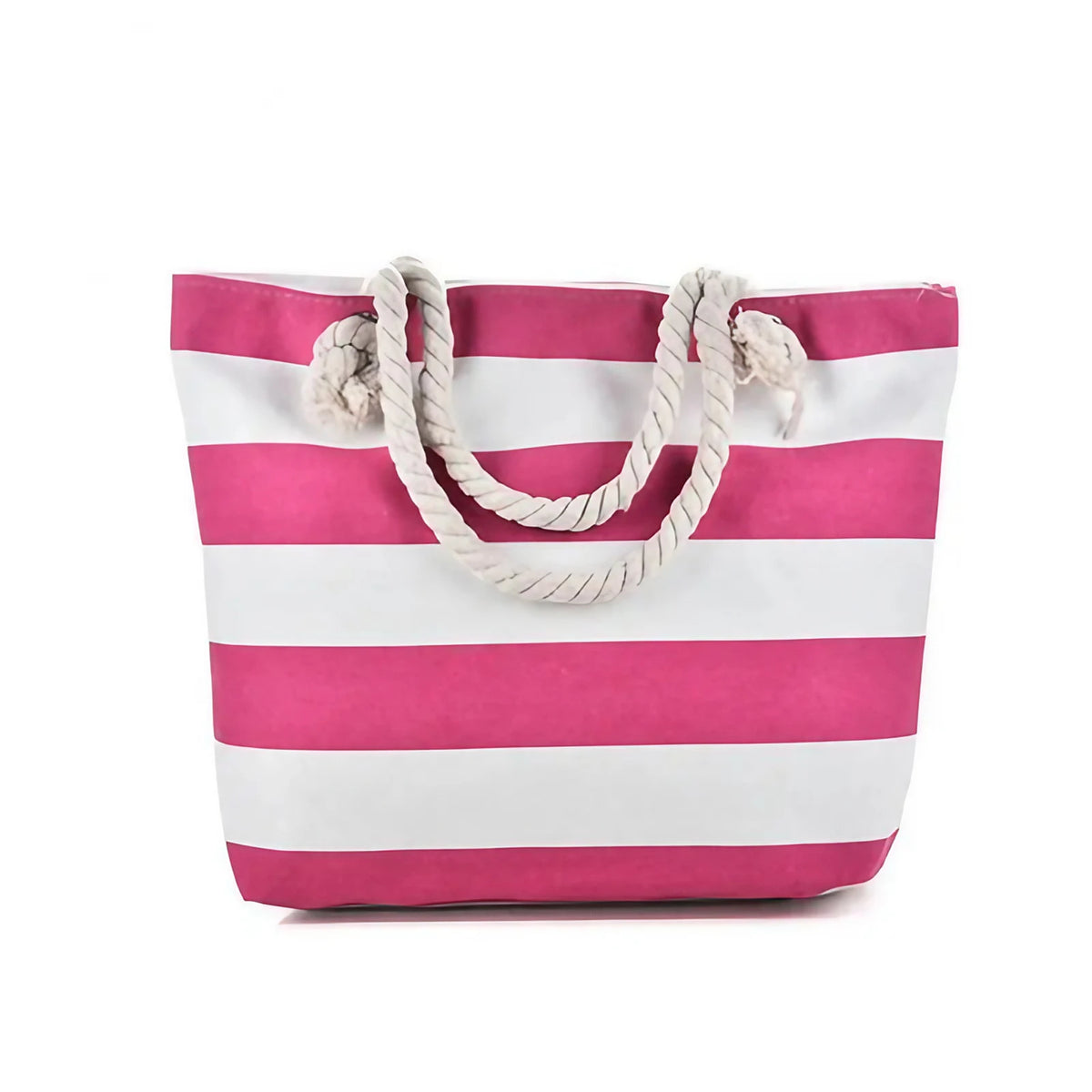 Sac de plage en toile rayée à anses en corde, onze coloris, rose