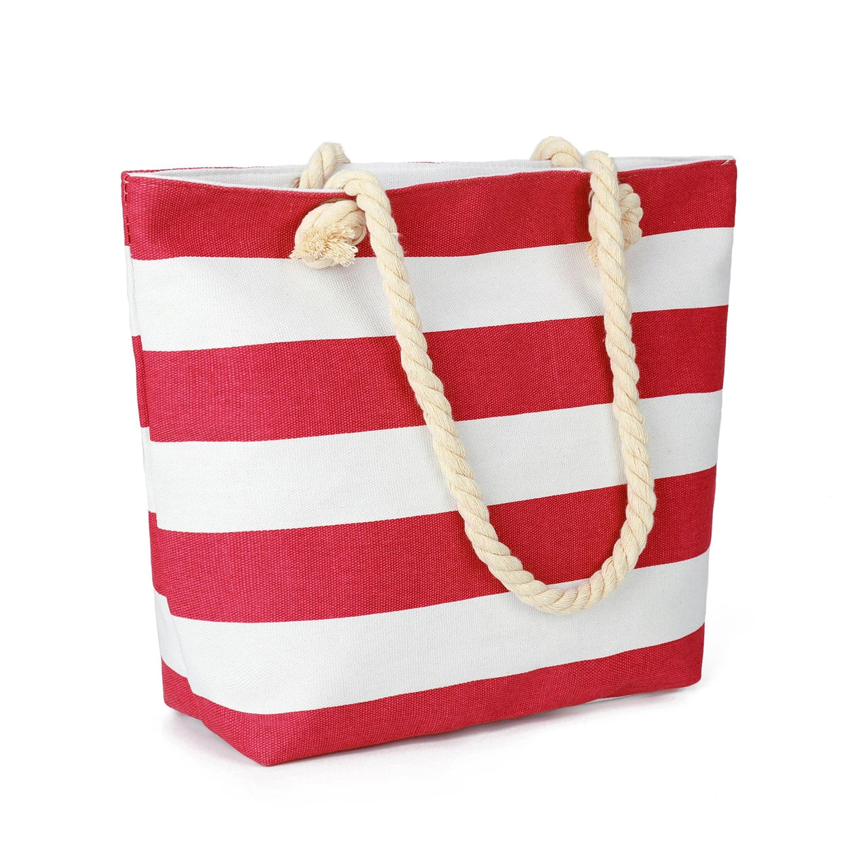 Sac de plage en toile rayée à anses en corde, onze coloris, rouge