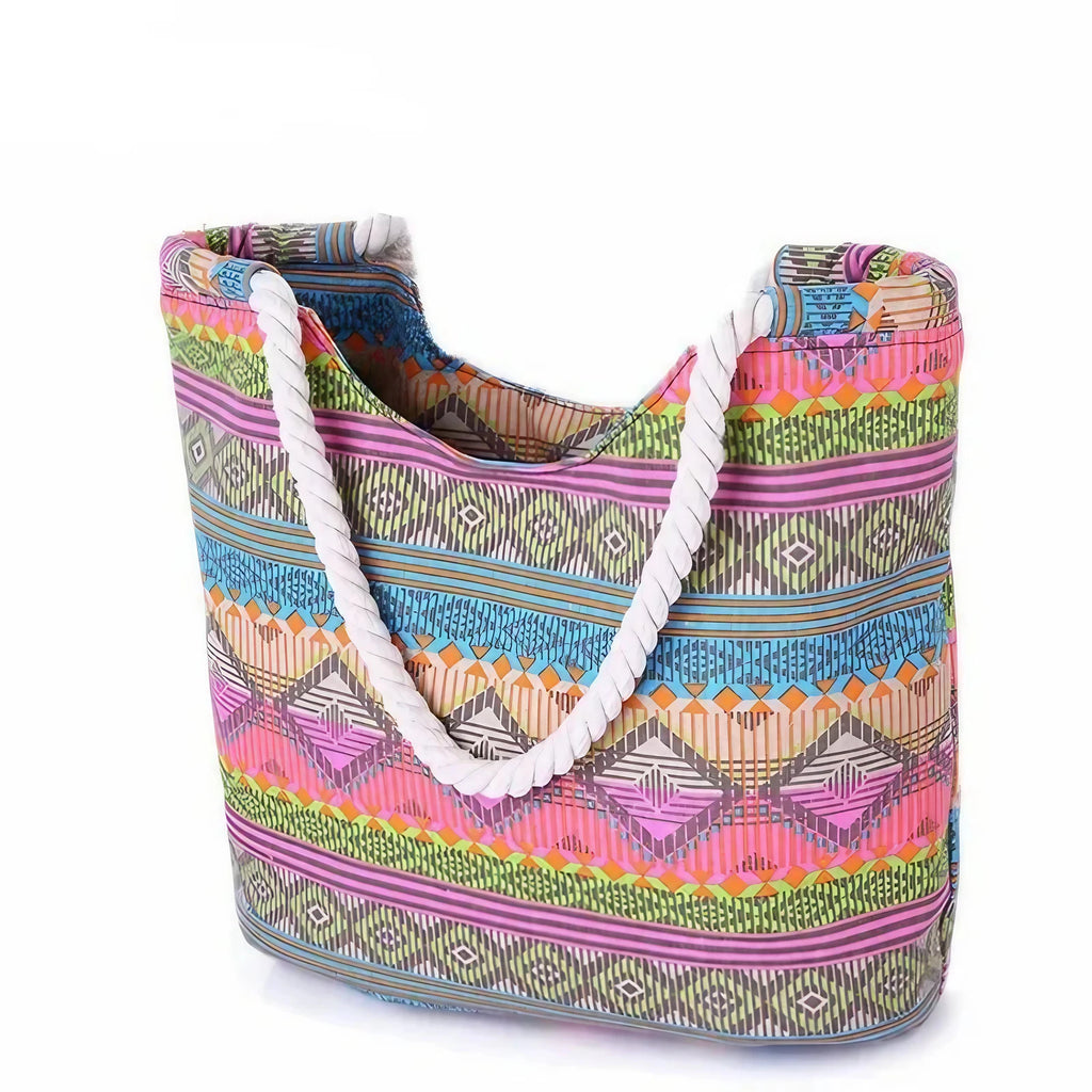 Sac de plage adolescente en toile à motifs aztèques, zippé, bleu et vert