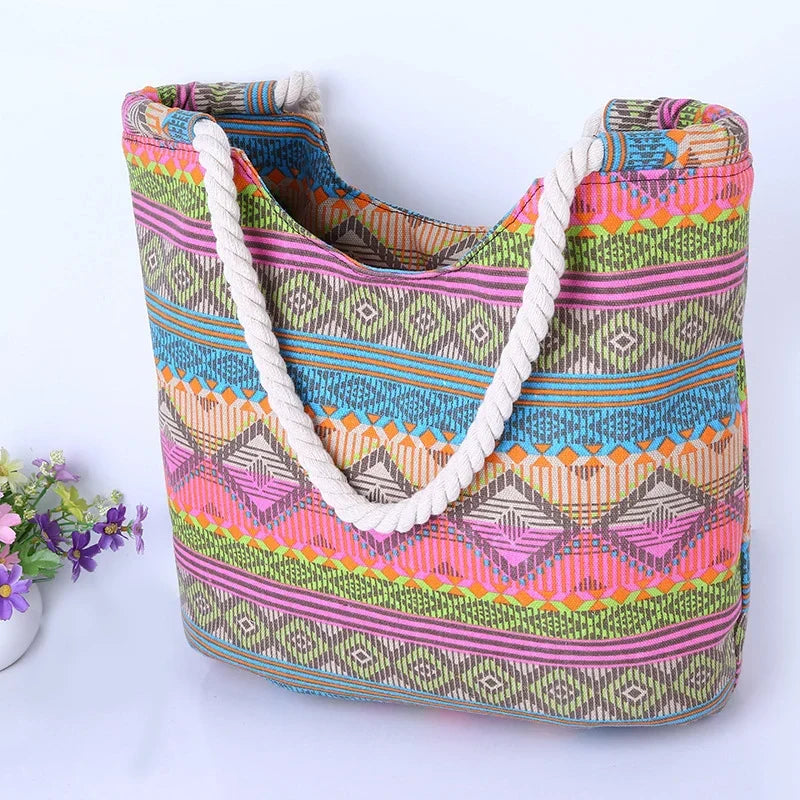 Sac de plage adolescente en toile à motifs aztèques, zippé
