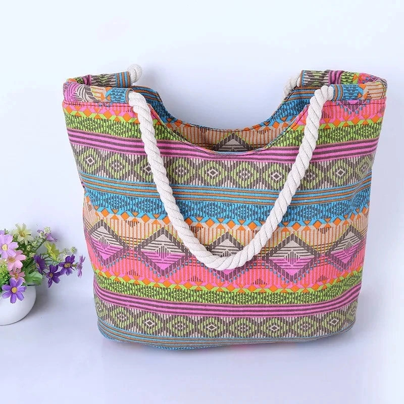 Sac de plage adolescente en toile à motifs aztèques, zippé
