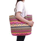 Sac de plage adolescente en toile à motifs aztèques, zippé, rose et marron